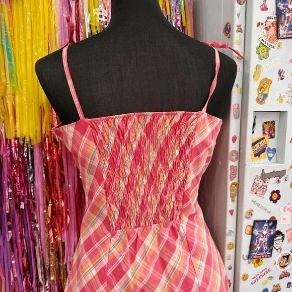 Vintage Y2K 2000s pink plaid dress with tie up straps - Picture 4 of 6